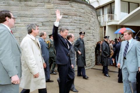 President Reagan greets onlookers moments before the shooting begins.
