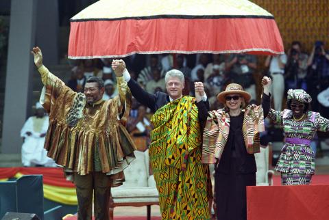 President Clinton and President Rawlings Raise Hands
