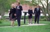 President Clinton and First Lady Hillary Rodham Clinton, George H.W. Bush, and Barbara Bush walk in procession to former President Nixon's funeral ceremony